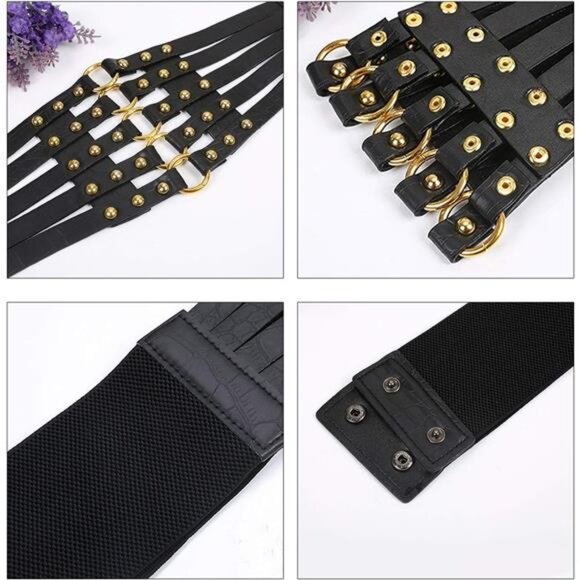 🖤 Hollow-Out PU Leather Waist Belt | Rivet Decor Stretch Belt - Picture 6 of 6